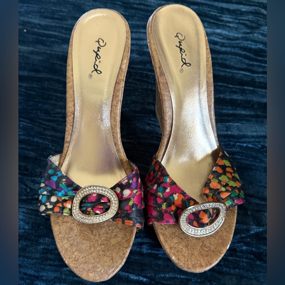 Qupid Women's Colorful Wedge Sandals with Buckle